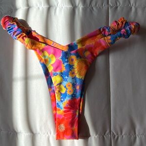 Kulani Kinis Floral Scrunch-Side Bikini Bottom in Pink, Blue, Yellow, Orange